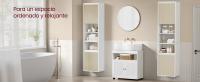 VASAGLE Armario de Baño, Armario Alto de Pared para Baño, Puertas con Dirección de Apertura Ajustable, 7 Compartimentos, 3 Estantes Ajustable, 30 x 40 x 160 cm, Blanco Nube y Beige Natural - details 0
