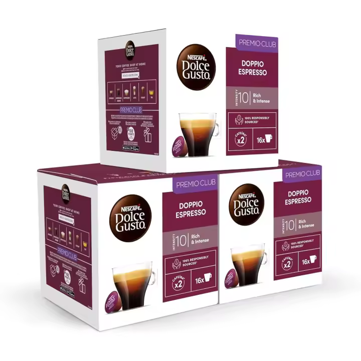 NESCAFÉ Dolce Gusto Espresso Doppio, 48 cápsulas, Intensidad 10, Café arábica y robusta (3 pack x 16) - 1