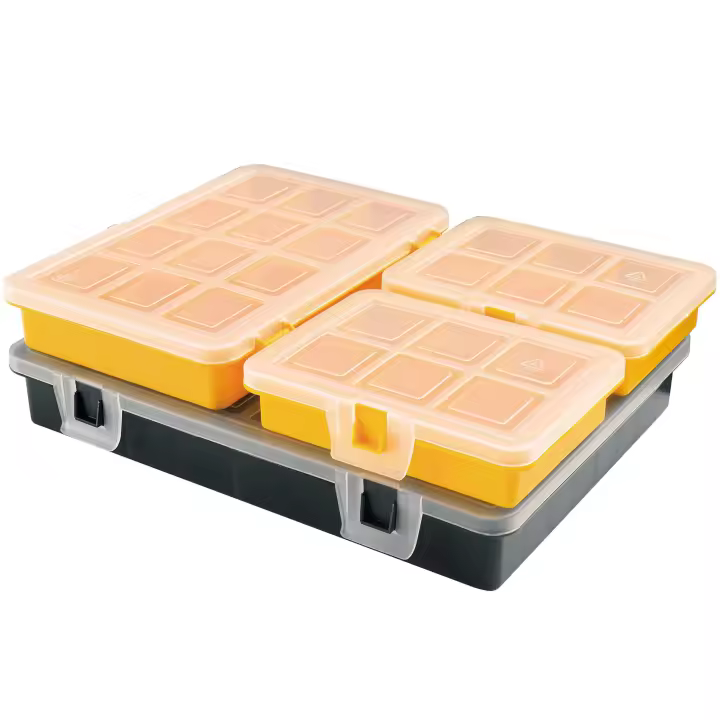 Kit de 4 organizadores mixtos con tapa transparente y compartimentos en el interior - 1