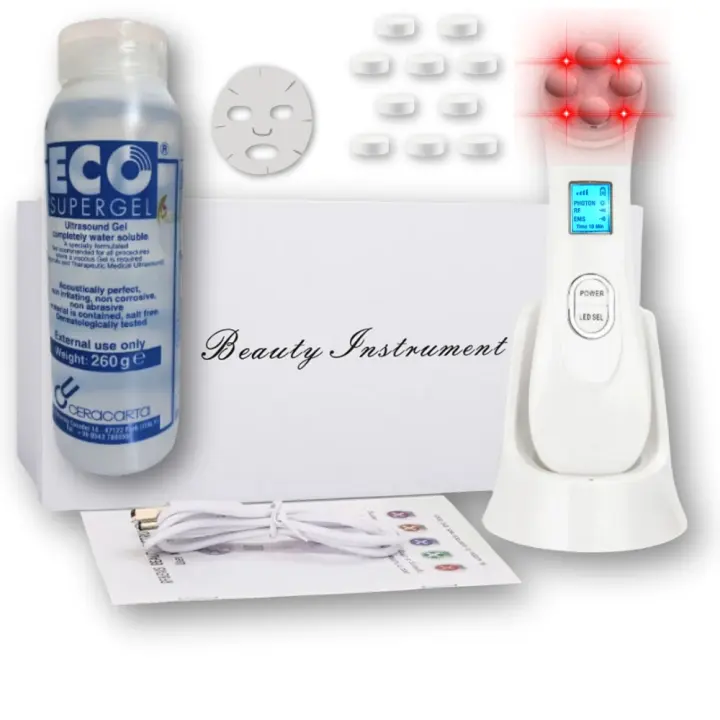 Kit Radiofrecuencia Facial Aparato 5 Modos de Terapia de luz LED y EMS Maquina Facial Radiofrecuencia Antiarrugas Anti-envejecimiento Regenerador Facial Dispositivo Antiedad Ojeras Papada Lineas de Expresion Arrugas Acne - 1