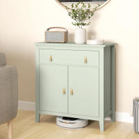 HOMCOM Aparador de 2 Puertas Aparador de Salón Moderno con Cajón Estante Ajustable y Tiradores de PU Mueble Auxiliar para Comedor Pasillo 80x40x90 cm Verde Claro - details 1