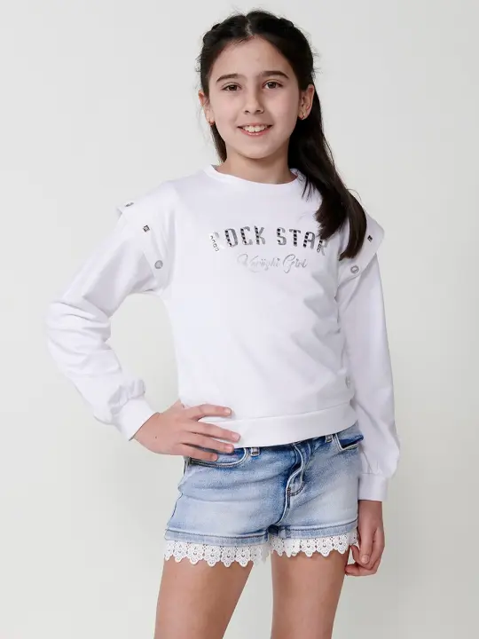 Koroshi Sudadera de Niña Blanca con Texto y Tachuelas Plateadas - 1