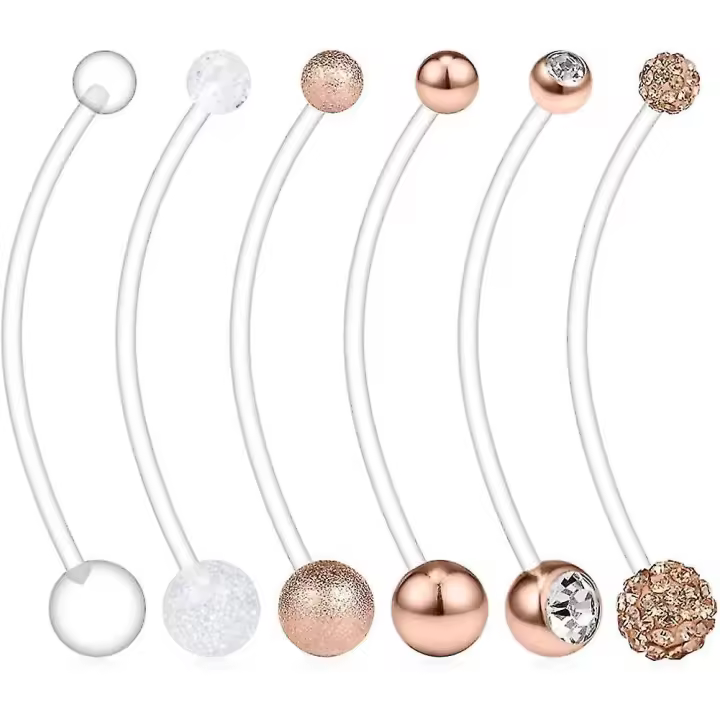 6pcs Mix Style Pregnancy Sport Maternity Flexible Bioplast Belly Navel Button Ring Retainer 14g 1 1/2inch (38mm) - 1