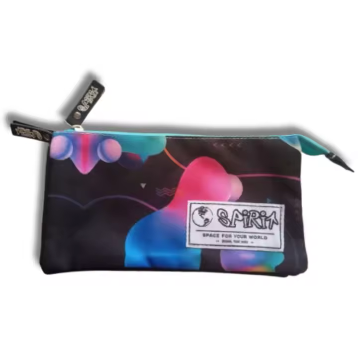 Estuche negro 3 compartimentos, estuche escolar triple instituto, portatodo triple SPIRIT - 1