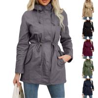 Abrigo De Trench De Algodón Para Mujer plus Talla Con Capucha Estilo Casual Cierre De Cremallera Manga Larga Color Sólido Para Otoño E Invierno - details 5