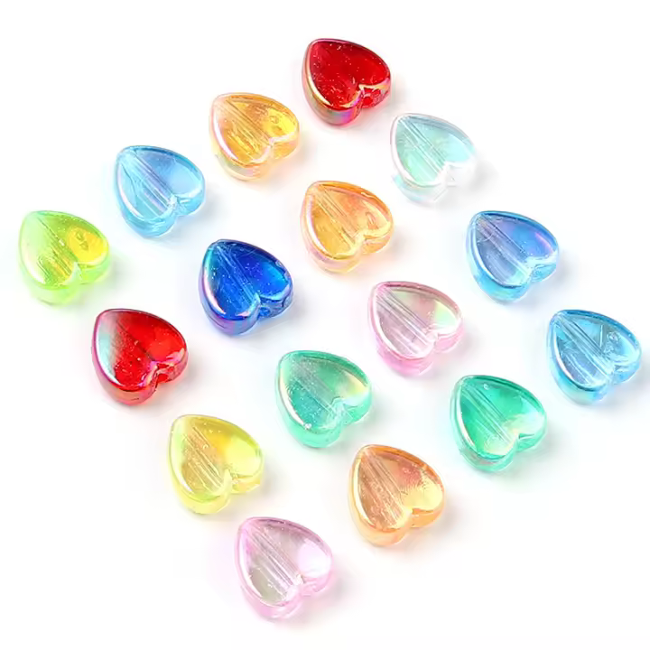 200pcs Bolas De Corazón De Acrílico 8x9mm Colores Transparentes Y Vibrantes Para Hacer Joyas DIY Pulseras Collares Material De Spacer - 1
