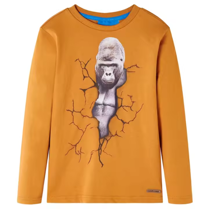 Camiseta infantil de manga larga ocre oscuro 140 - 1