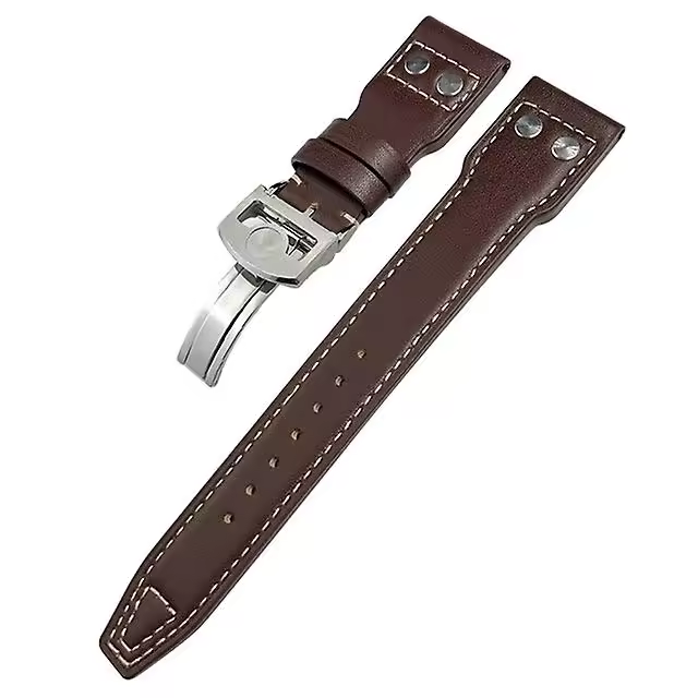 Para IWC tachonado reloj correa de cuero plegable hebilla en cabeza vaca 21mm - 1