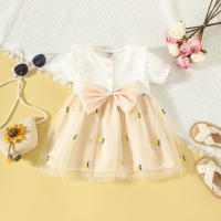 Vestido De Fiesta Para Bebé Niña Verano Con Bordado De Piña Y Lazo En Malla Con Mangas Burbuja Estilo Coreano Vestido De Cotton Y Poliéster - details 2