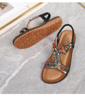 Zapatos de playa con diamantes de imitación 2025, cabeza redonda, tacón plano de alta gama, estilo hueco, cómodos zapatos de mujer para pleno verano - details 37