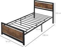 Marco de cama individual de madera y acero 97x 208x103cm, listones integrados, cabecero y piecero de estilo industrial, negro y marrón rústico - details 0