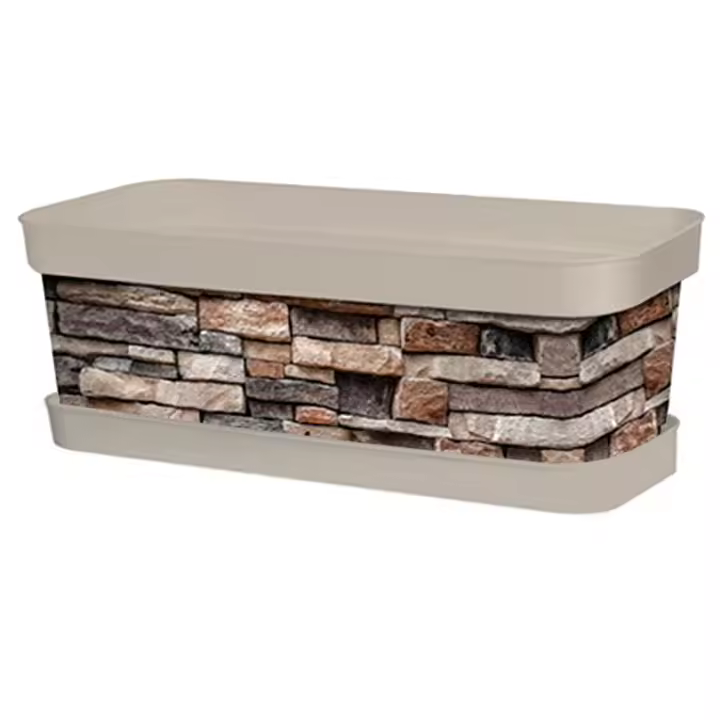 Tradineur - Jardinera de plástico con plato, modelo Piedra, polipropileno, tiesto, macetero, recipiente para plantas, fabricada en España (Beige - 50 cm) - 1