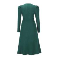 Vestido Casual Diario Para Mujer Con Mangas Burbuja Cintura Alta Ajustada Y Volante Medio Largo De Tejido Knit Moda Avanzada Y Única - details 16