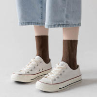 Juego De 5 Pares De Calcetines Casuales Para Mujer De Algodón De Japón Color Sólido Medio Longitud Para Otoño - details 5