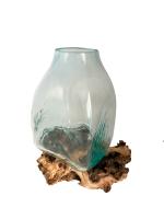 Gissed-Vaso de Vidrio Soplado sobre Madera Natural - Arte en Fusión, Decoración Rústica para el Hogar - details 1