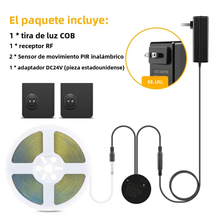Tira De Luz LED COB Con Sensor De Movimiento PIR 24V 320leds/m Brillante Para Decoración De Escaleras Cocina Armario Dormitorio - 1