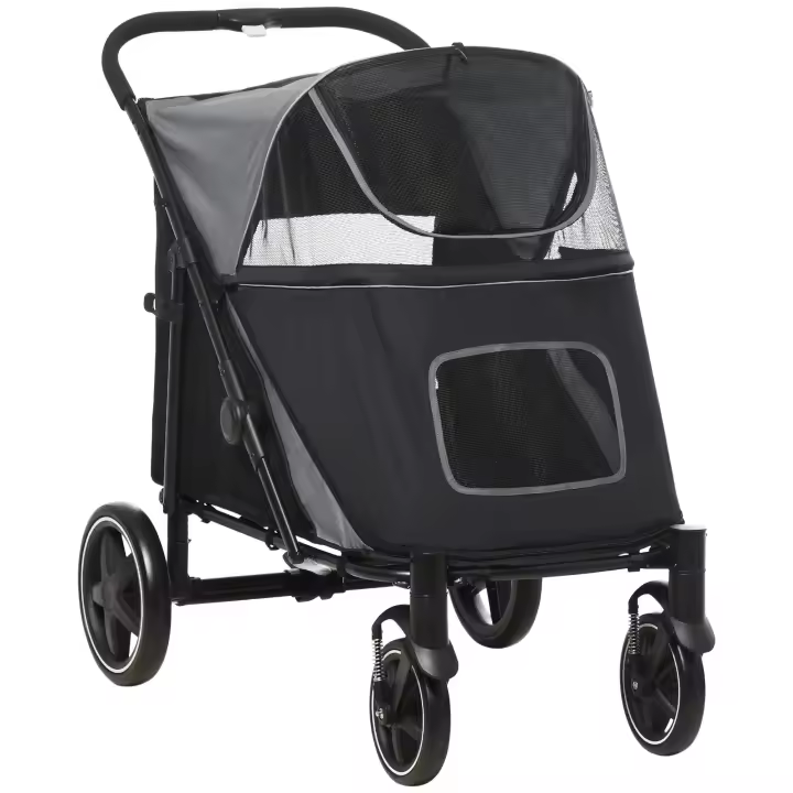 PawHut Carrito para Perros Plegable Cochecito para Perros Pequeños con Ruedas Universales Marco de Aluminio Correa de Seguridad Cojín Lavable y Ventanas 80x48,5x106 cm - 1