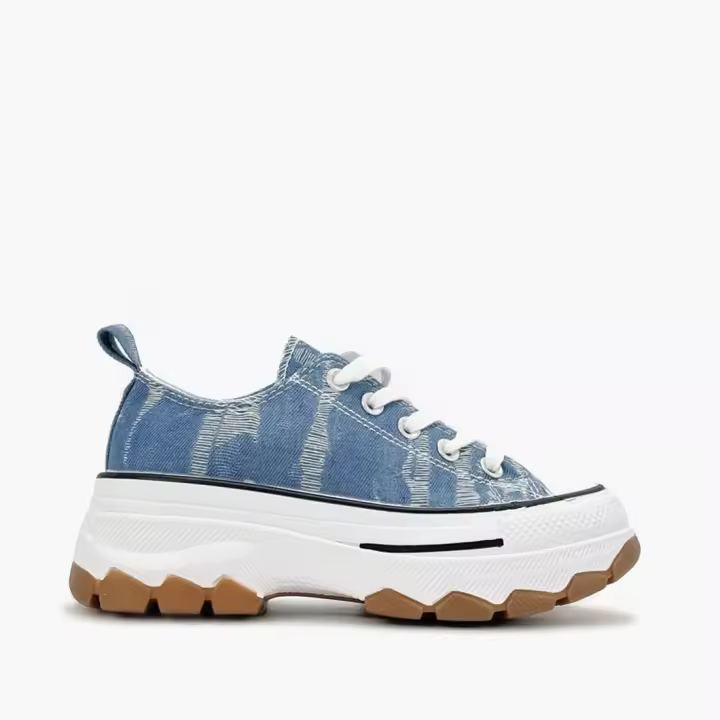 Zapatillas Deportivas Mujer Denim Plataforma Chunky Azul Desgastado - Breshen - 1