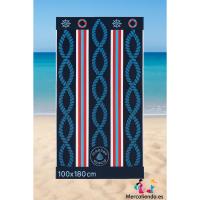 Toalla XXL playa náutica de algodón egipcio, súper absorbente y suave, con elegante motivo marino. Perfecta para sol, piscina o barco. - details 1
