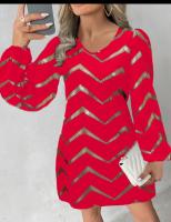 Nuevo Vestido Largo De Moda Para Mujer Con Cuello U Y Mangas En Burbuja De Talla Rodilla Para Otoño E Invierno Casual - details 2
