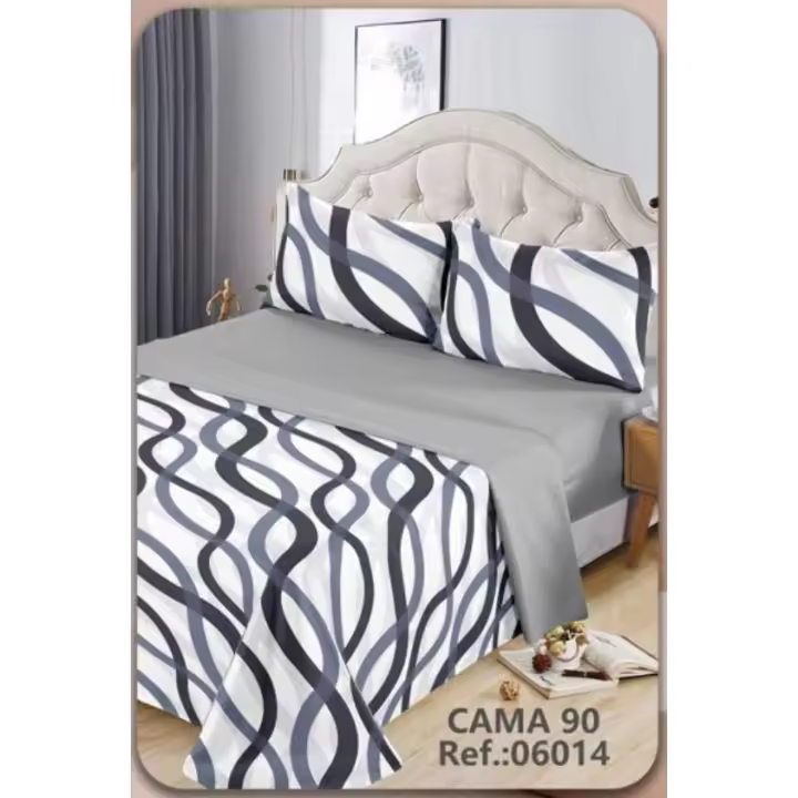 Juego de sábanas 3 piezas cama 90cm Estampado simple de olas - 1