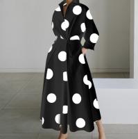 Vestido Largo Elegante Para Mujer Con Manga Larga Y Estampado Sólido Moda Otoño Primavera Vestido De Oficina Casual A-Line Cuello V Polyester - details 1
