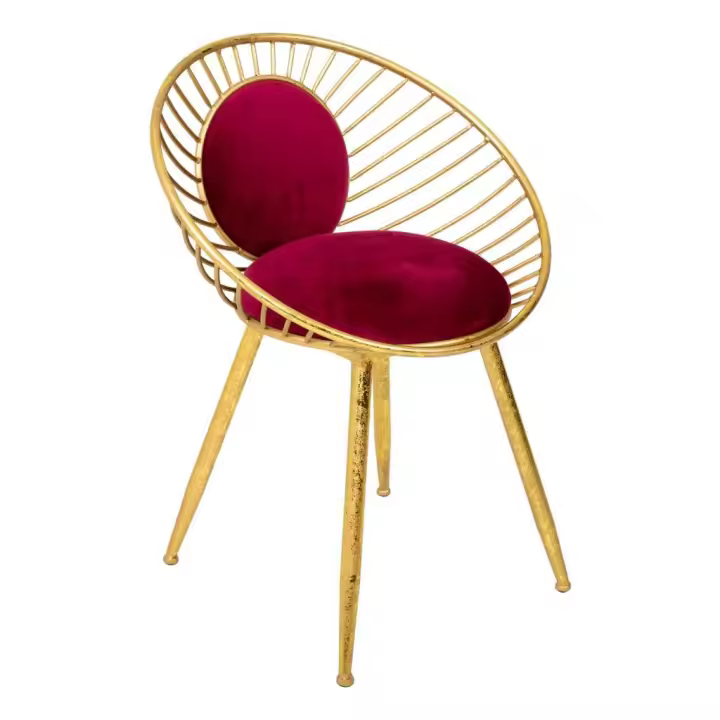 Banqueta de metal dorado tapizada roja 55x46x70 - 1