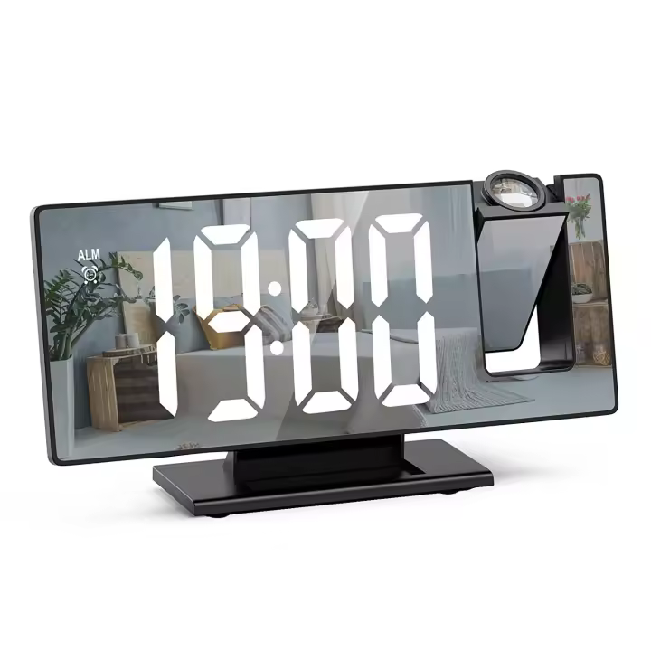 Reloj despertador digital con proyección de 180 °, con espejo LED, pantalla grande, pantalla de temperatura, despertador digital con repetición, fecha, 3 brillo, para dormitorio y oficina - 1