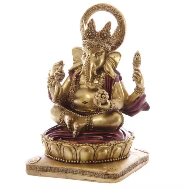 Figura Ganesh Dorada y Roja 14cm, Figura de resina para decoración del hogar - 1