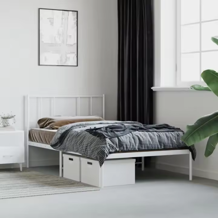 vidaXL Estructura cama sin colchón con cabecero metal blanco 80x200 cm - 1