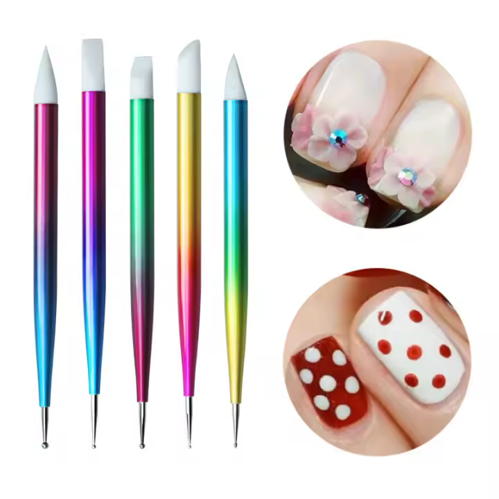 Set De 5 Rotuladores De Uñas Doble Uso Con Selector De Diamantes De Silicona Para Diseños De Uñas Y Grabado Herramienta De Punto - 1