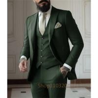 Traje Verde Claro Para Hombre 3 Piezas Traje De Boda Ropa De Negocio Conjunto De Chaqueta Chaleco Pantalones Moda Hombre - details 3