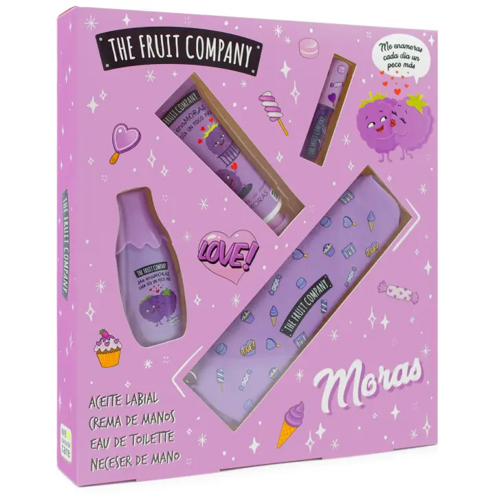 The Fruit Company Set Pack Regalo Mora, Aceite Labial, Crema de Manos, Colonia Eau de Toilette, Neceser de Mano. Edición Navidad. - 1