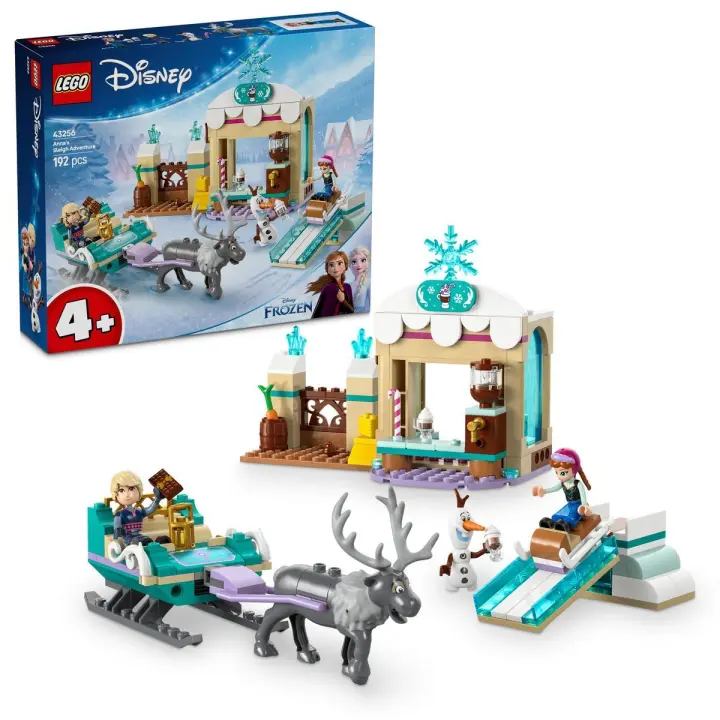 LEGO 43256 Disney Frozen Aventura en Trineo de Anna, Juguete de Construcción de Princesas para Niñas de 4 Años o Más, Figura de Animal Reno Sven y Establo con 2 Mini Muñecos inc. Kristoff y Olaf - 1