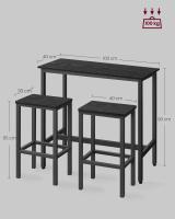 Conjunto de mesa y taburetes de bar estilo industrial, mesa alta de cocina, 2 taburetes, marco de acero resistente, diseño compacto y elegante para espacios reducidos, color gris melange o negro ébano - details 8