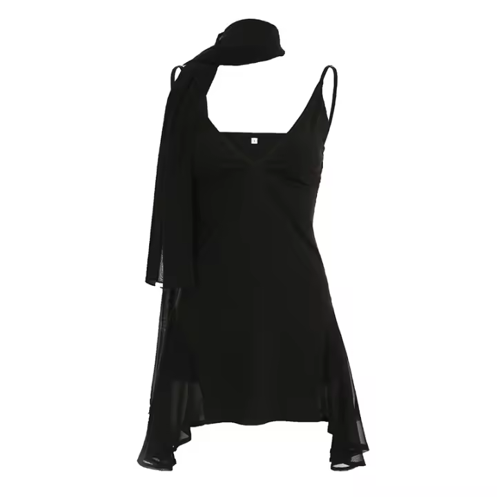 Vestido Vintage A-Line Irregular De Mujer Con Halter Y Malla Sin Mangas De Spaghetti Estilo Chic Para Fiestas Y Calle Moda Sexy Y Club - 1
