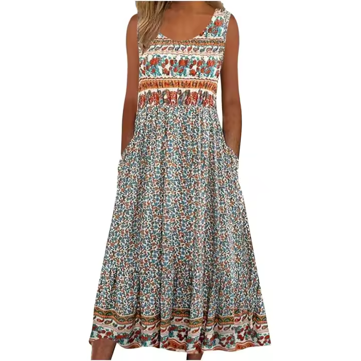 Vestido Casual Sin Mangas para Mujer – Estampado de Verano 2025, Estilo Jersey, Talla Grande, Moda Primavera-Verano Europa y EE. UU. - 1