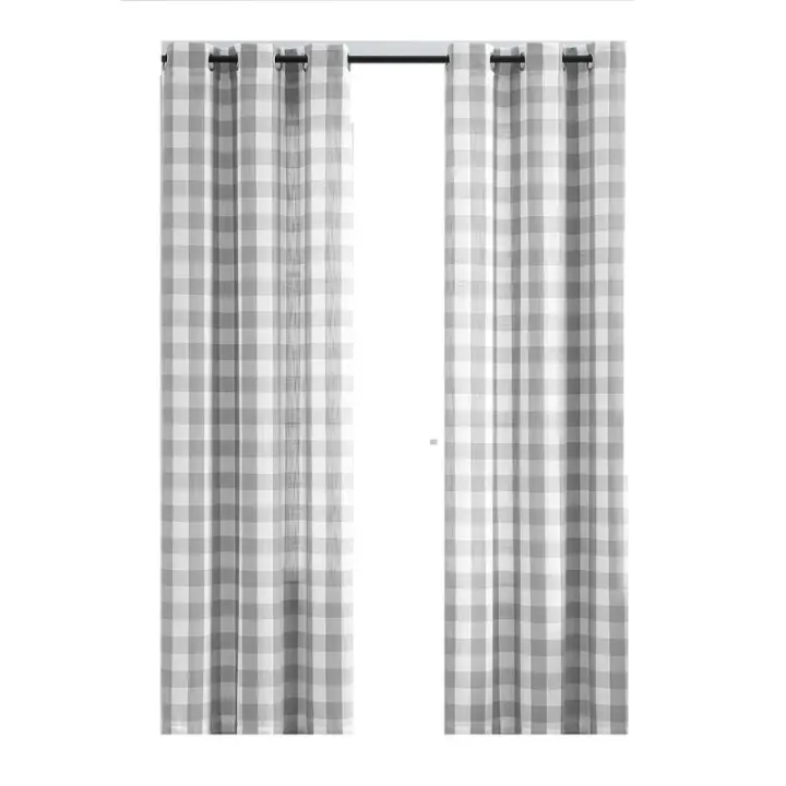 Cortinas de tela semitransparente con cuadros de búfalo en color blanco roto, cortinas con textura a cuadros, cortinas con ojales de estilo rústico para sala de estar, dormitorio, habitación de niños, 2 piezas - 1