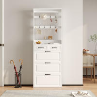 Armaro Zapatero Blanco Moderno con Perchero | 3 Puertas + 2 Cajones | Multifunctional para Entrada y Pasillos | Diseño Compacto para Espacios Reducidos - details 0