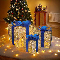 3PCS Caja De Regalo Navideña Con Luz Y Lazo LED Decoración Festiva Para Interior Y Exterior Material Plástico - details 6