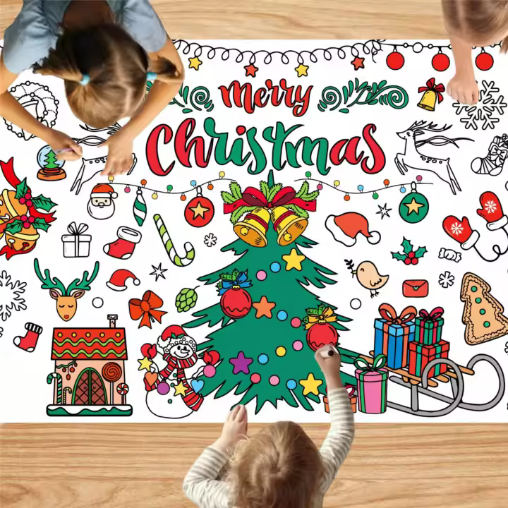 Mantel Grande De Colorear Para Navidad 30x72 Pulgadas Manualidades Cristinas Para Niños Regalo De Fiesta Decoración De Mesa De Comedor Estilo Moderno Impermeable - 1