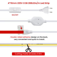 Tira De Luz LED COB Flexible 220V Con Cinta Adhesiva 288 LEDs Alta Densidad Luz Línea Impermeable Con Interruptor Y Cable - details 8