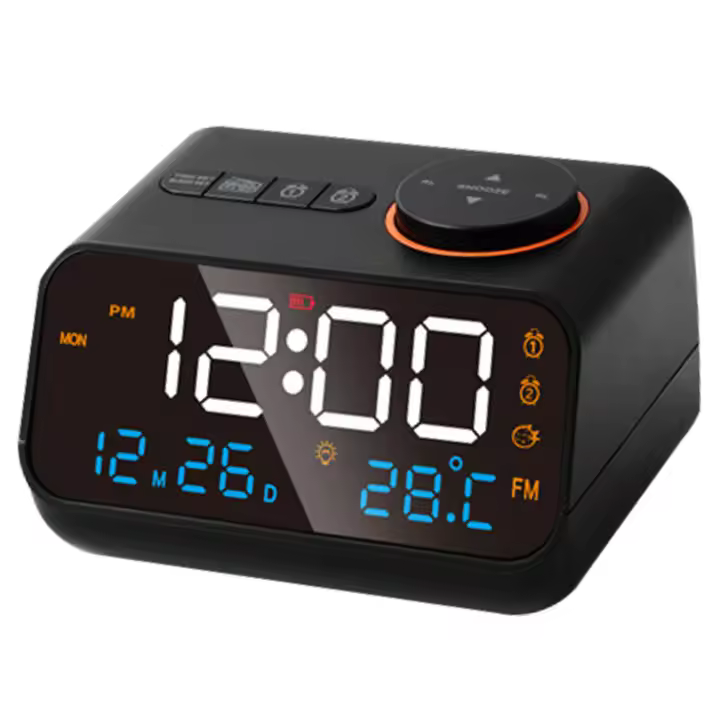Radio Despertador LED Multifunctional with Música, Temporización, Recargable, FM radio, Negro - 1