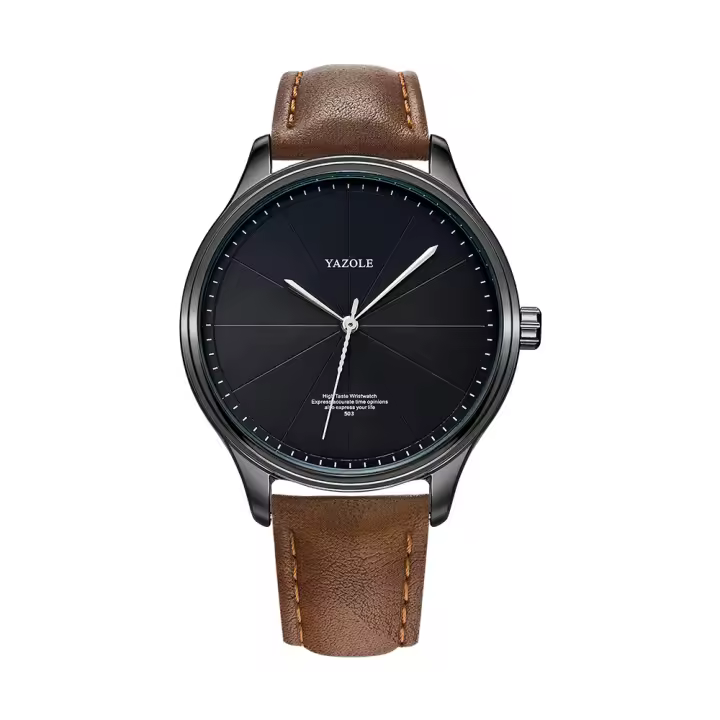 Reloj De Pulsera De Lujo Minimalista Para Hombres Y Mujeres Con Bisel Redondo Y Correa De Cuero Resistente Al Agua Y Al Choque Regalo Para Novio - 1