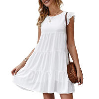 Vestido Mini Elegante Para Mujer Con Volantes Estilo Harajuku Casual Sin Mangas Cuello Redondo A-Line Vintage Para Playa Y Fiestas - details 6