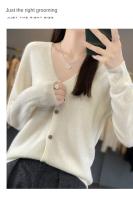 Suéter De Punto De Lana Merino 100% Para Mujer Cuello V Otoño Invierno Estilo Coreano Versátil Moda Oficina Regular Cierre Único Manga Larga - details 12