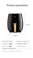 Freidora de aire sin aceite con control tactil 4,5L 1400W, horno air fryer digital color negro, Don Feliz - details 5