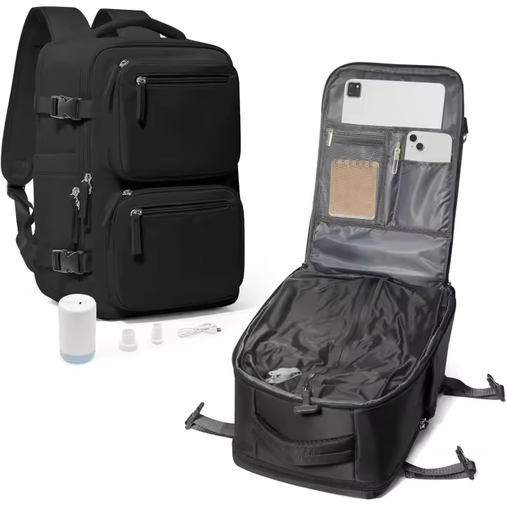 Mochila Viaje Avion Cabin 40x20x25 Ryanair Mochilas Vacio with Bomb para Hombre y Mujer with System de Compression Negro - 1
