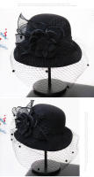 Sombrero Trilby Floral Para Mujer Estilo Británico Hepburn Moda Francesa Invierno Caliente Casual Fiesta Capa De Lana - details 9