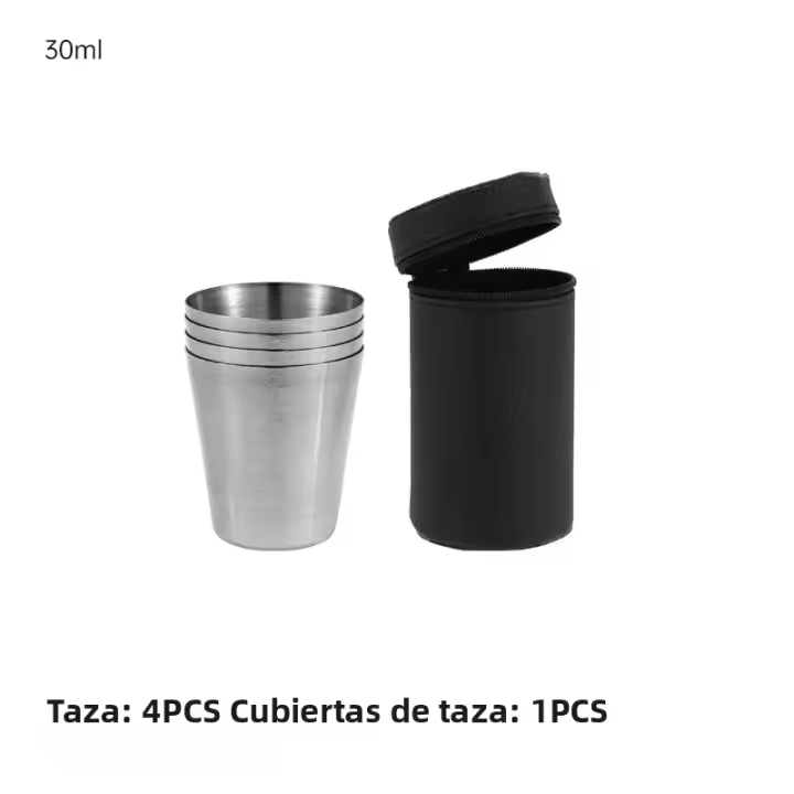 Juego De 4 Copas De Acero Inoxidable Para Viajes Prácticas Mini Tazas Para Whisky Vino Con Estuche Portátil 30ml/70ml/170ml - 1
